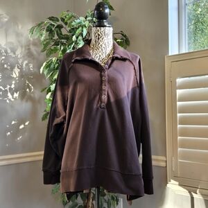 American Eagle Oversized Women's Large Big Hug Chocolate Brown Henley Sweater
